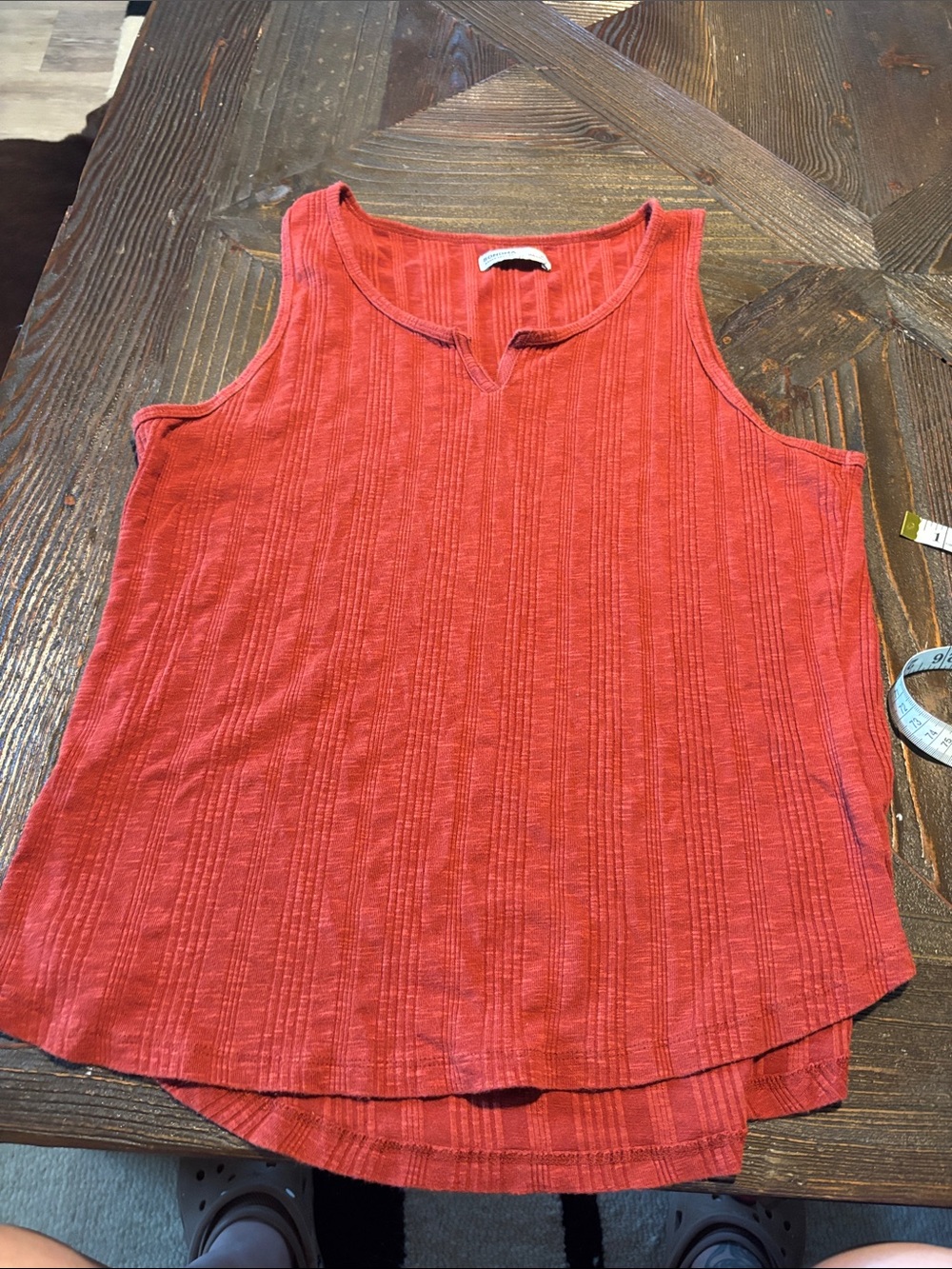 Sonoma Coral-Red Ribbed Scoop Neck Tank Top